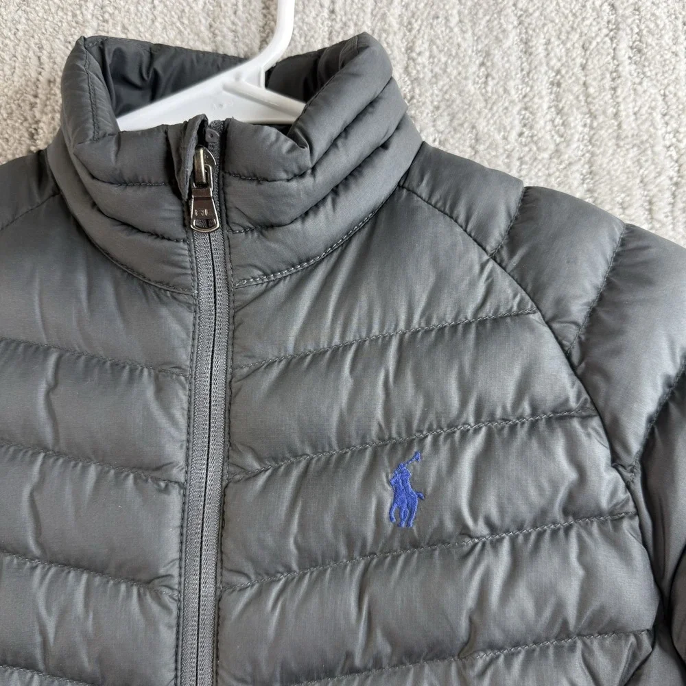 Polo Ralph Lauren Boys Size 6 Quilted Puffer Jacket Zipper Pockets Charcoal Grey